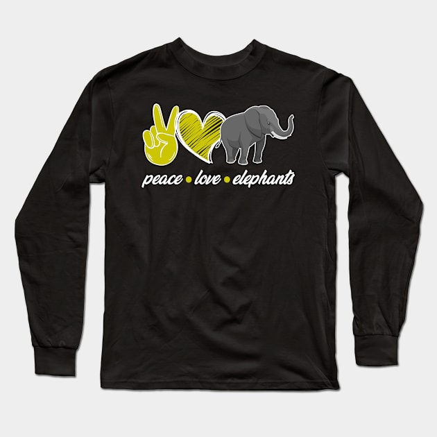 Peace Love Elephant Lovers Long Sleeve T-Shirt by White Martian